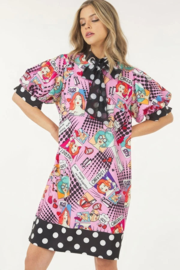 Print Midi Dress With Polka Dot Finish - Dress - SmartBuyApparel