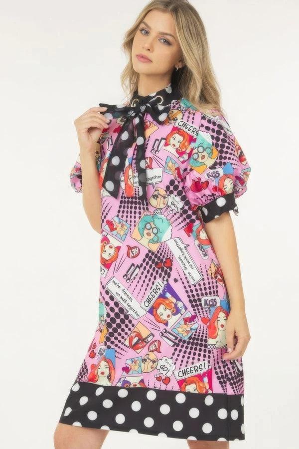 Print Midi Dress With Polka Dot Finish - Dress - SmartBuyApparel