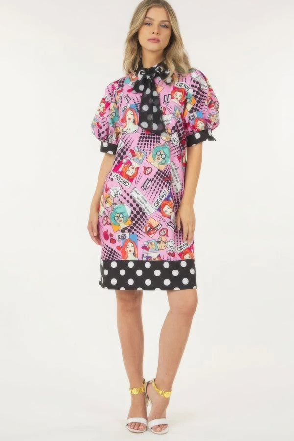 Print Midi Dress With Polka Dot Finish - Dress - SmartBuyApparel