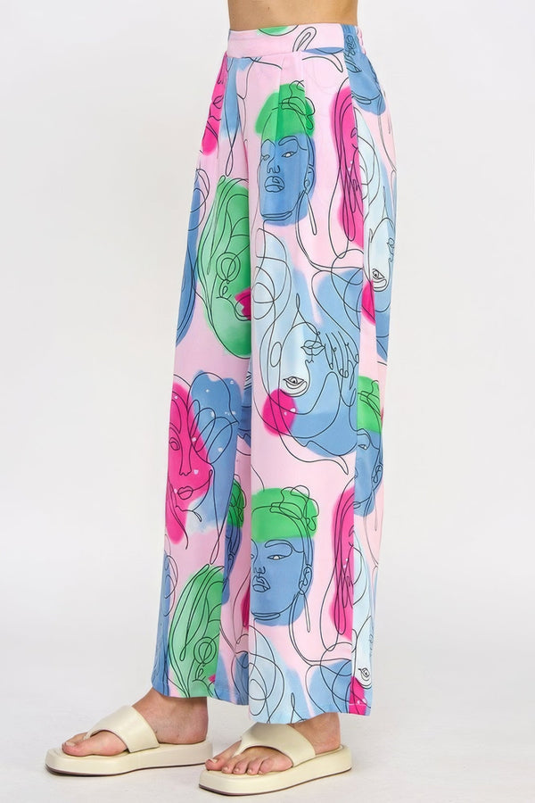 Printed Wide Leg Pant With Elastic Back - Women's Pants - SmartBuyApparel