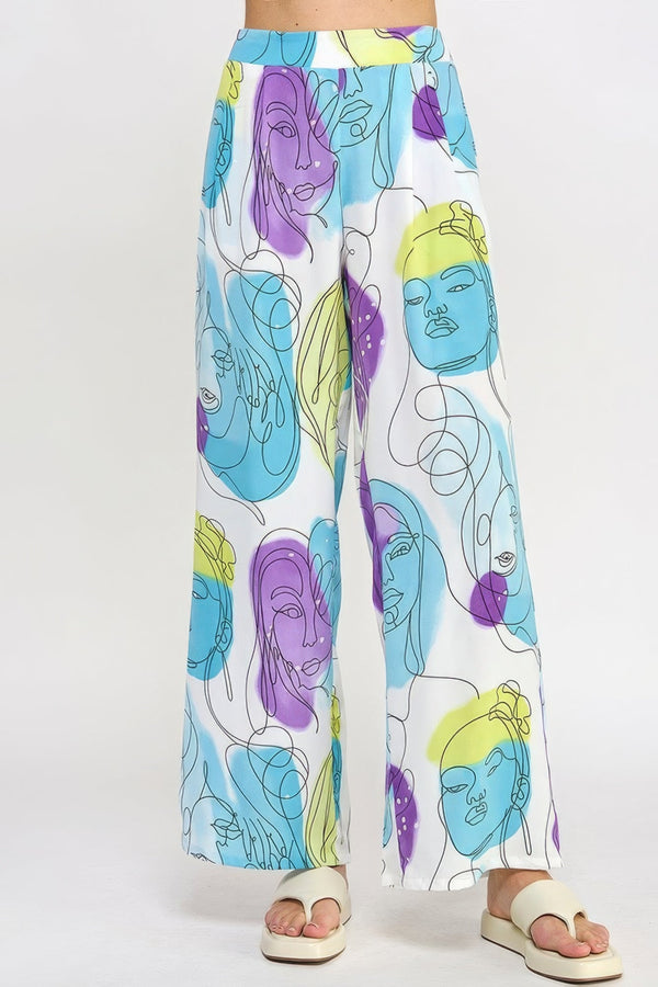 Printed Wide Leg Pant With Elastic Back - Women's Pants - SmartBuyApparel