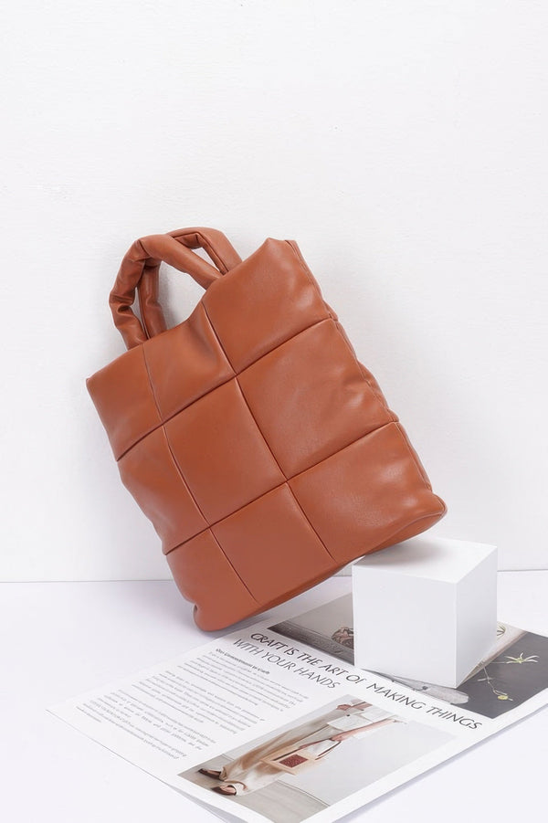 Quilted Faux Leather Padded Tote Bag - | SmartBuyApparel