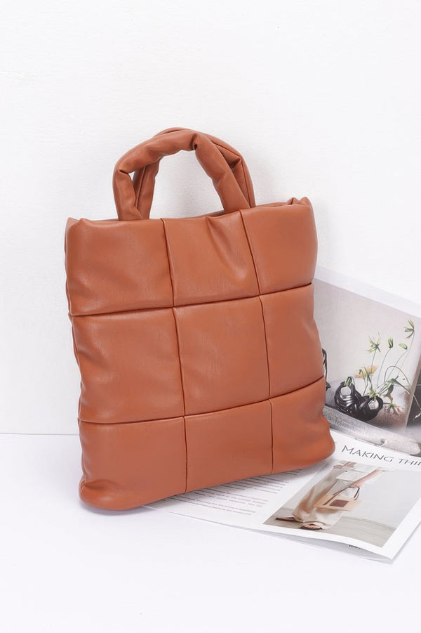 Quilted Faux Leather Padded Tote Bag - | SmartBuyApparel