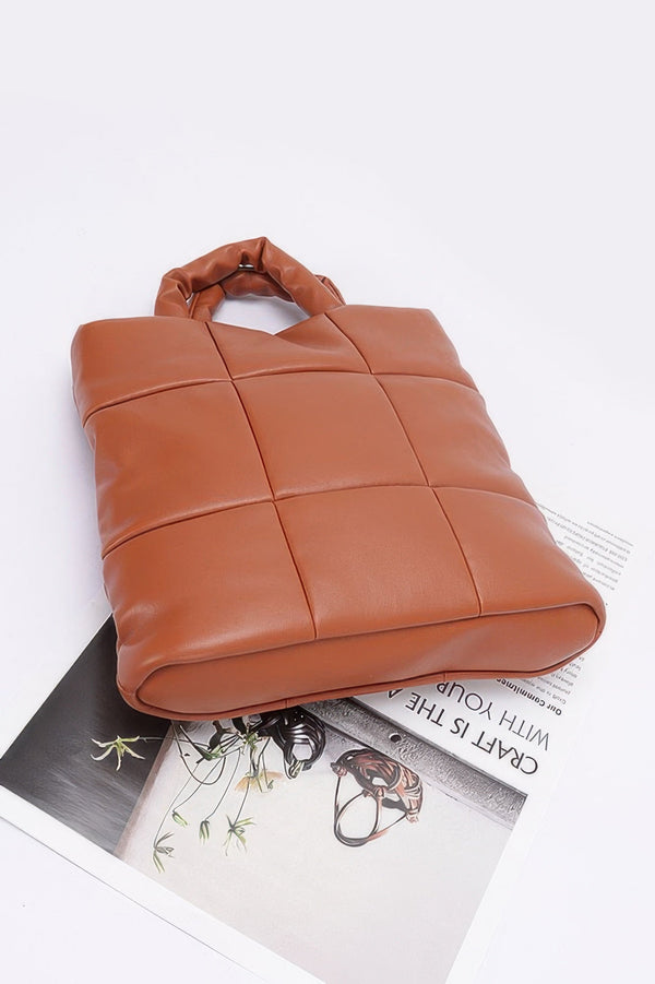 Quilted Faux Leather Padded Tote Bag - | SmartBuyApparel