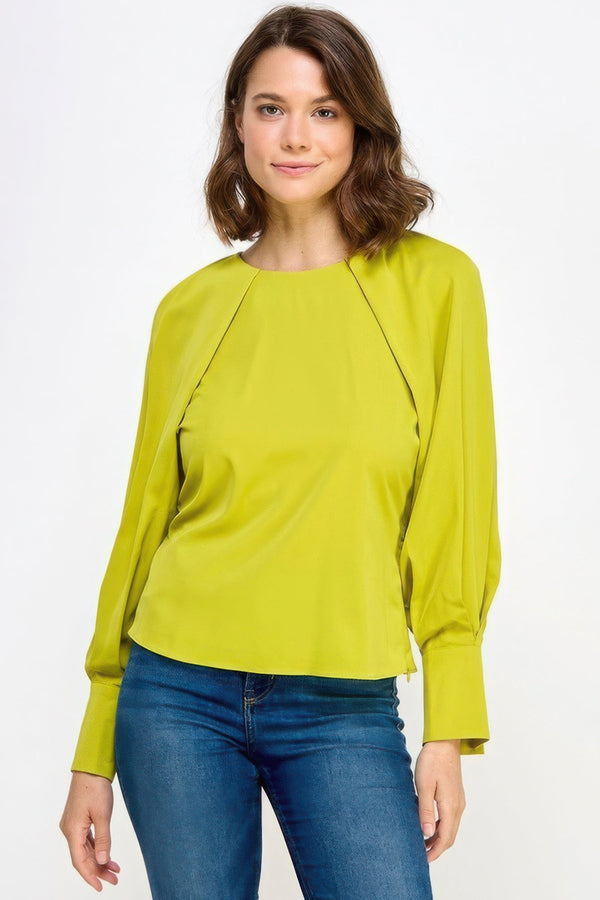 Raglan Long Sleeve Top With Back Neck Tie - Women's top - SmartBuyApparel