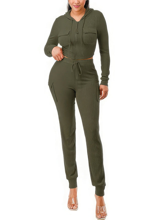 Rib Cargo Hoodie Set - Hoodie - SmartBuyApparel