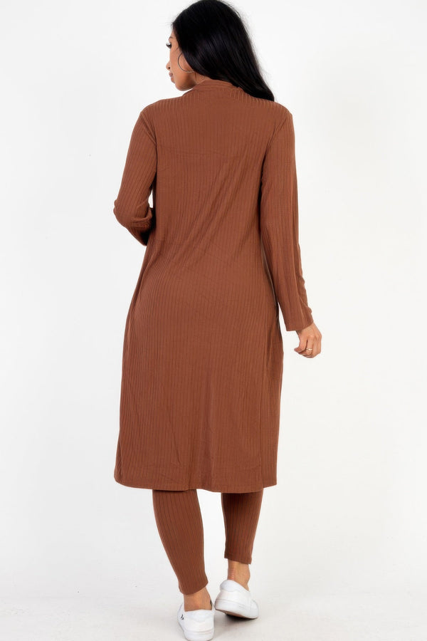 Ribbed Long Cardigan & Leggings Set - Women's set - SmartBuyApparel