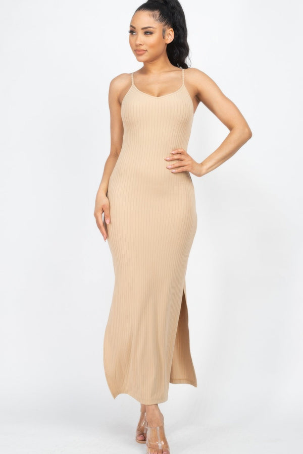 Ribbed Side Slit Long Cami Dress - Dress - SmartBuyApparel