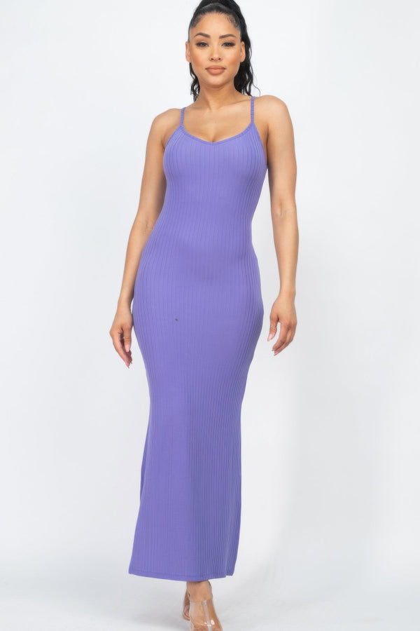 Ribbed Side Slit Long Cami Dress - Dress - SmartBuyApparel