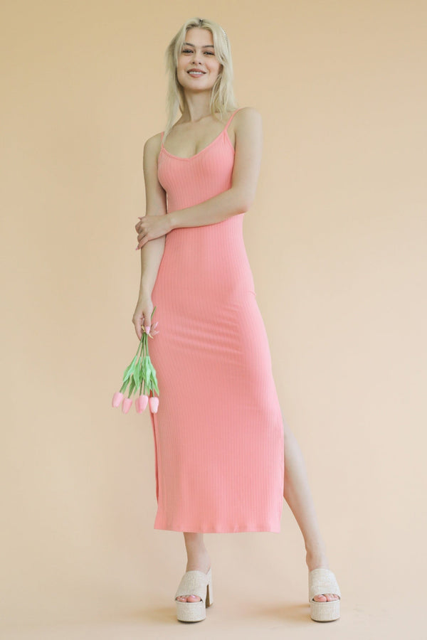 Ribbed Side Slit Long Cami Dress - Dress - SmartBuyApparel