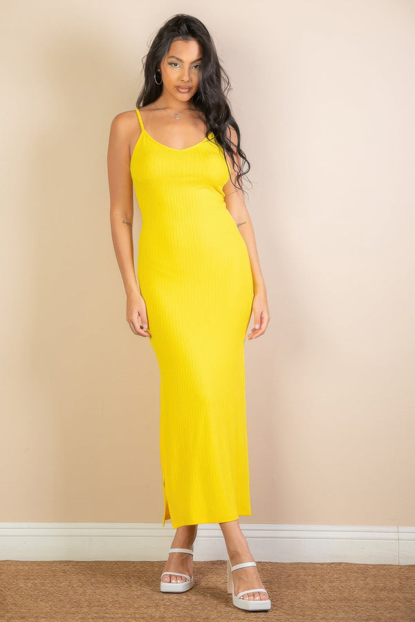 Ribbed Side Slit Long Cami Dress - Dress - SmartBuyApparel