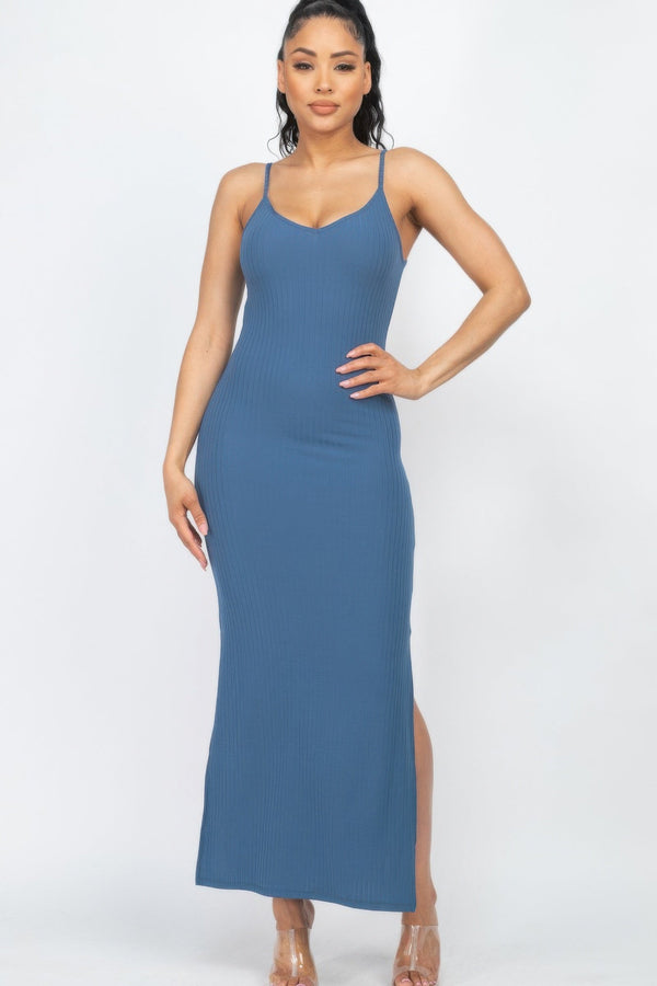 Ribbed Side Slit Long Cami Dress - Dress - SmartBuyApparel
