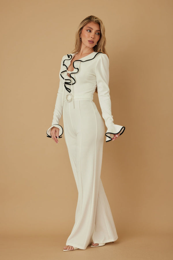 Ruffle Pattern Long Sleeve Jumpsuit - Jumpsuit - SmartBuyApparel