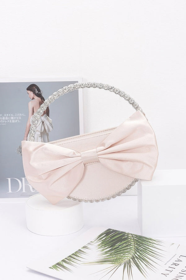 Satin Ribbon Round Rhinestone Metal Clutch - | SmartBuyApparel
