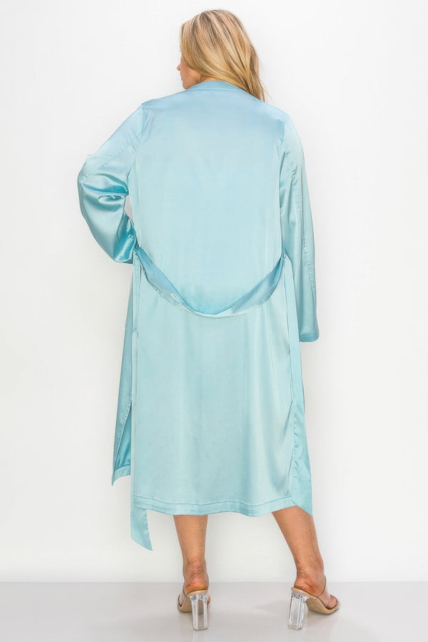 Satin Strap Dress With Self Belt Coat Set - Women's set - SmartBuyApparel