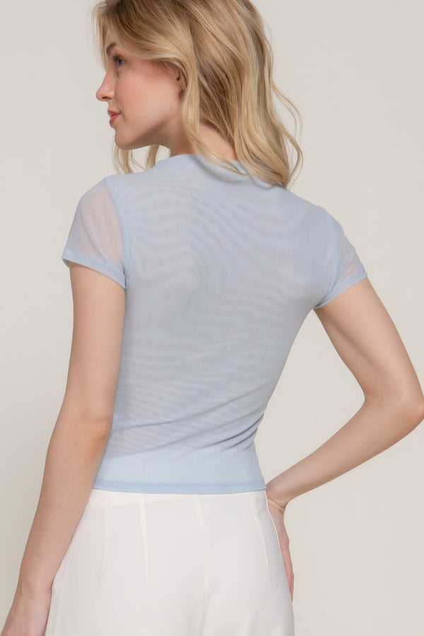 Short Cap Slv High Neck 2 Ply Mesh Top - Top - SmartBuyApparel