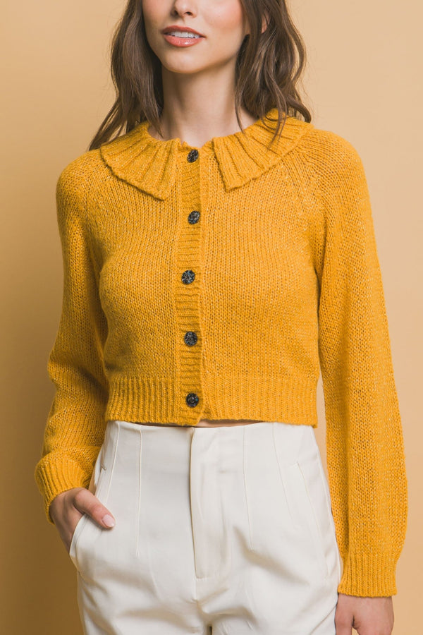Short collard sweater - Women's sweater - SmartBuyApparel