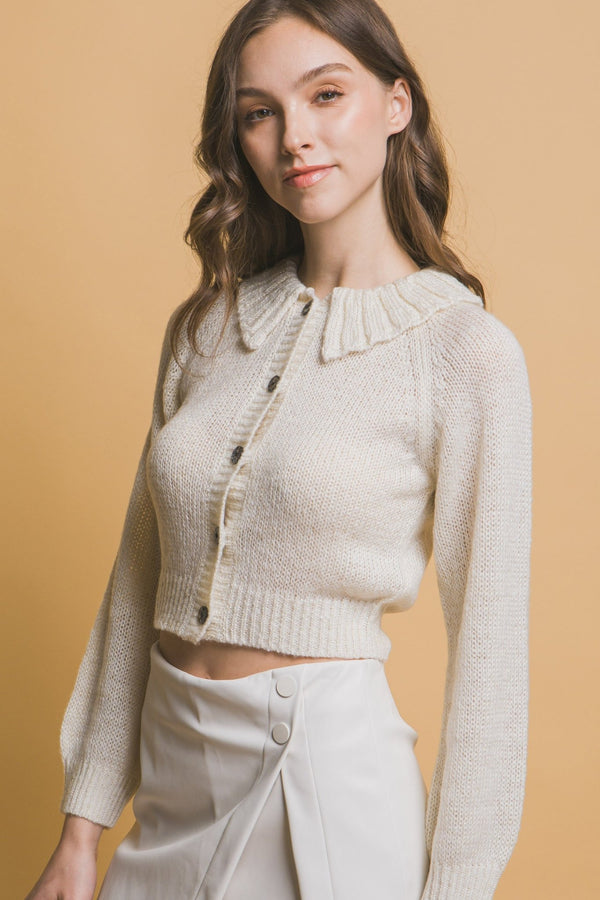 Short collard sweater - Women's sweater - SmartBuyApparel