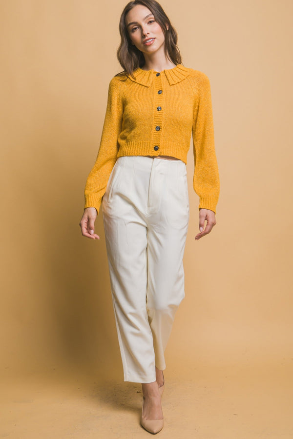 Short collard sweater - Women's sweater - SmartBuyApparel