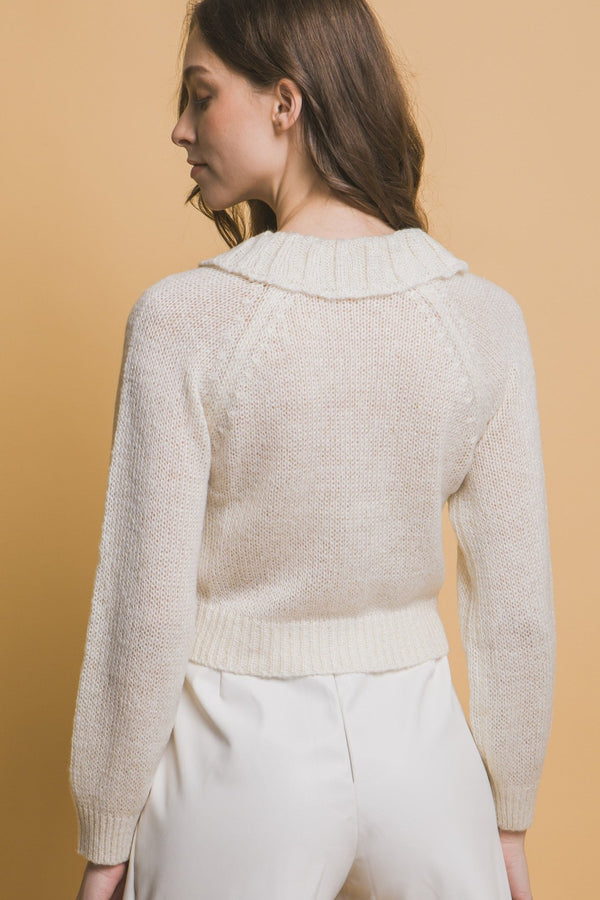 Short collard sweater - Women's sweater - SmartBuyApparel