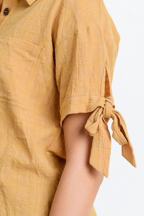 Short Sleeve Button - Up Women's Top With Tie Sleeve - Type: Women's top - SmartBuyApparel