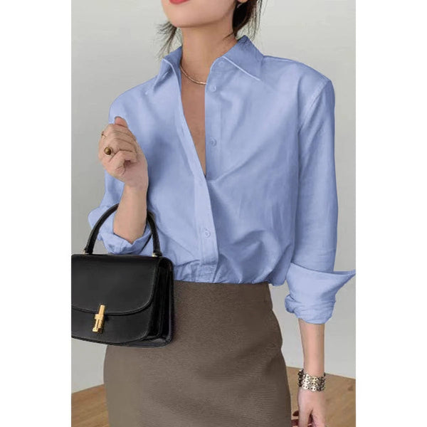 Solid Drop Shoulder Button Up Loose Shirt - Women's shirt - SmartBuyApparel