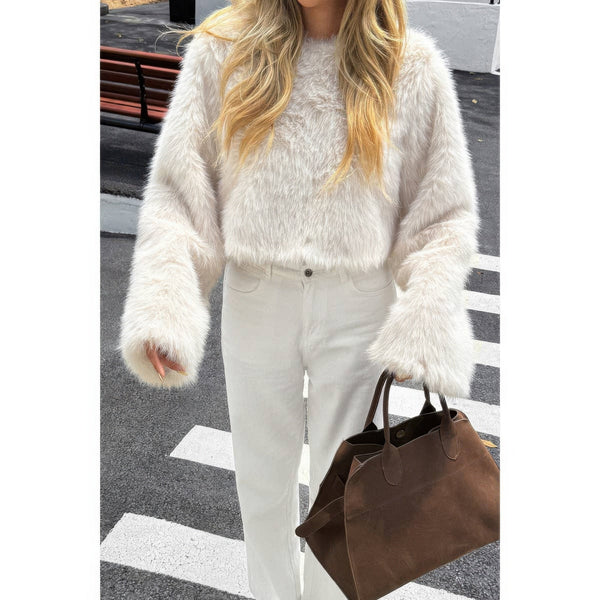 Solid Faux Fur Back Hide Zipper Pullover Coat - Women's coat - SmartBuyApparel