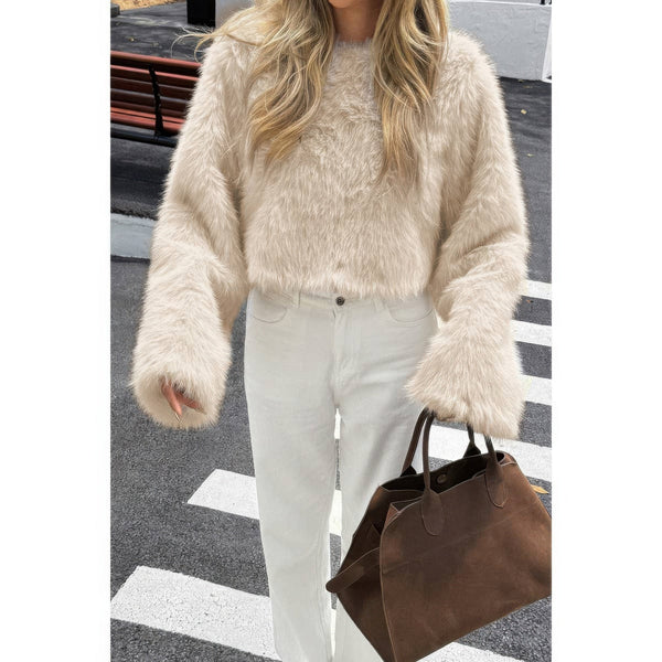 Solid Faux Fur Back Hide Zipper Pullover Coat - Women's coat - SmartBuyApparel