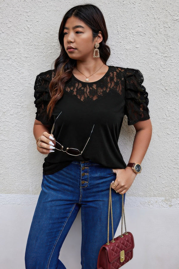 Solid Lace Ruffle Sleeve Hollow Out Elegant Shirt - | SmartBuyApparel
