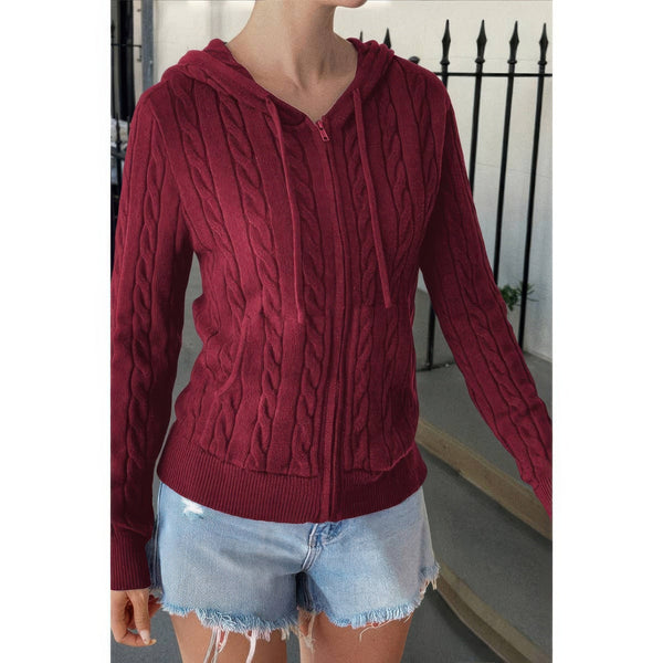 Solid Pocket Cable Knit Hooded Jacket - Women's jacket - SmartBuyApparel