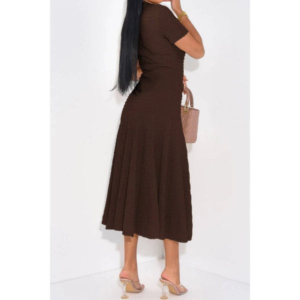 Solid Round Neck Button Elegant Sheath Dress - Dress - SmartBuyApparel
