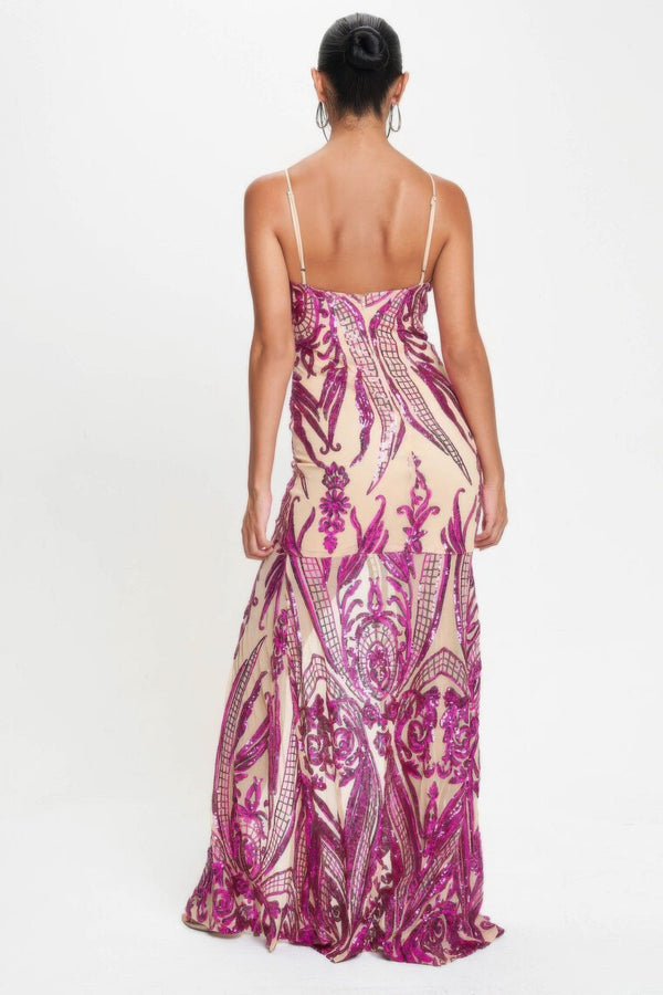 Spaghetti Strap Art Deco Sequins Maxi Dress - Dress - SmartBuyApparel