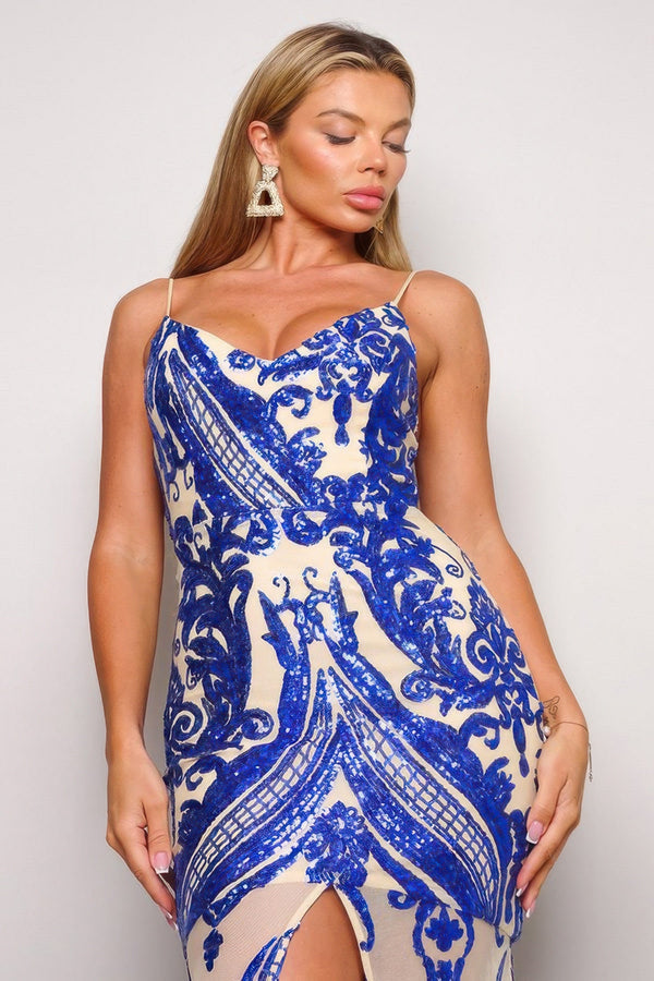 Spaghetti Strap Art Deco Sequins Maxi Dress - Dress - SmartBuyApparel