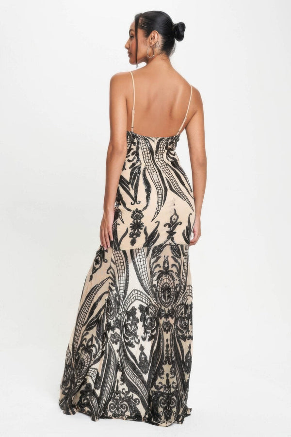 Spaghetti Strap Art Deco Sequins Maxi Dress - Dress - SmartBuyApparel