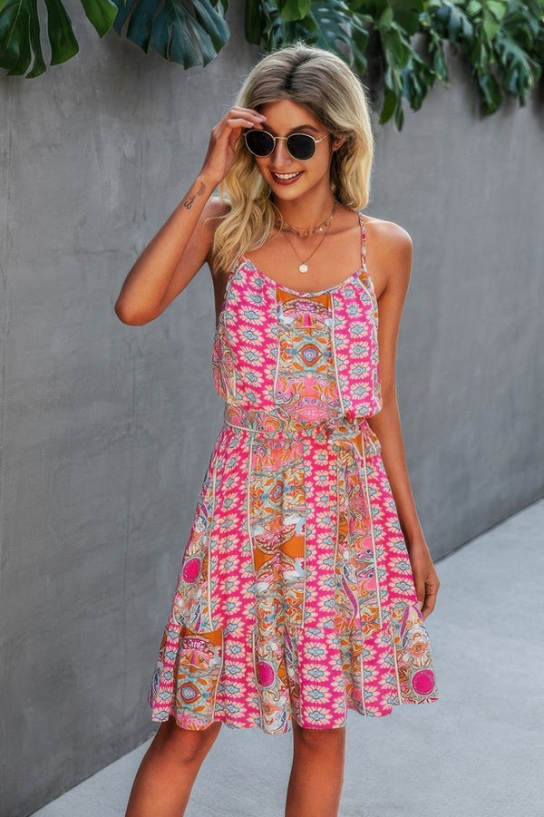 Spaghetti Strap Floral Ruffle Dress - | SmartBuyApparel