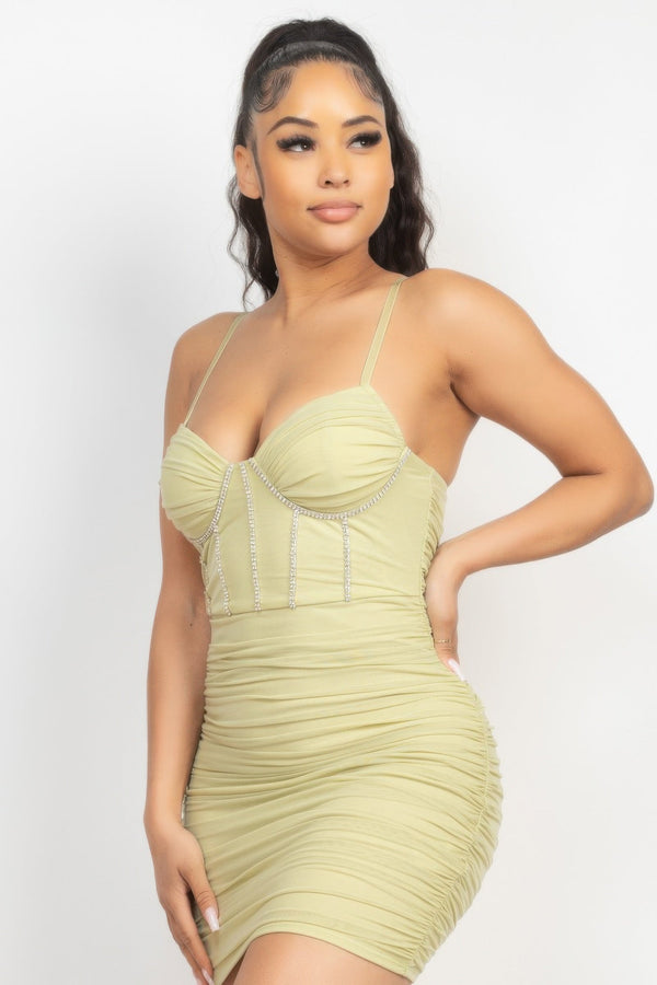 Stone Cami Shirred Bodycon Dress - Dress - SmartBuyApparel