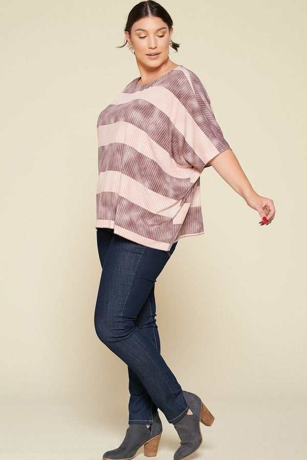 Stripe Printed Pleated Blouse Featuring A Boat Neckline And 1/2 Sleeves - Women's Blouse - SmartBuyApparel