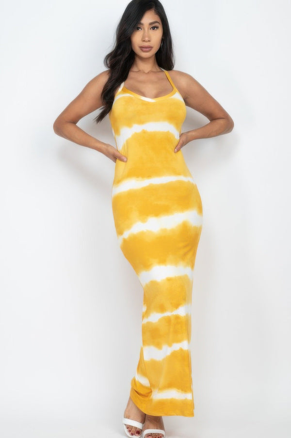 Stripe Tie - dye Printed Maxi Dress - Dress - SmartBuyApparel