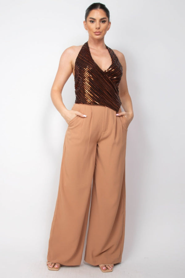 Surplice Halter Sequin Top - Women's top - SmartBuyApparel