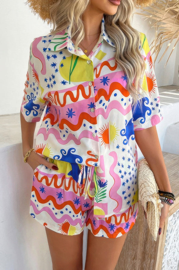 Two Pieces All Over Print Button Down Short Sets - | SmartBuyApparel