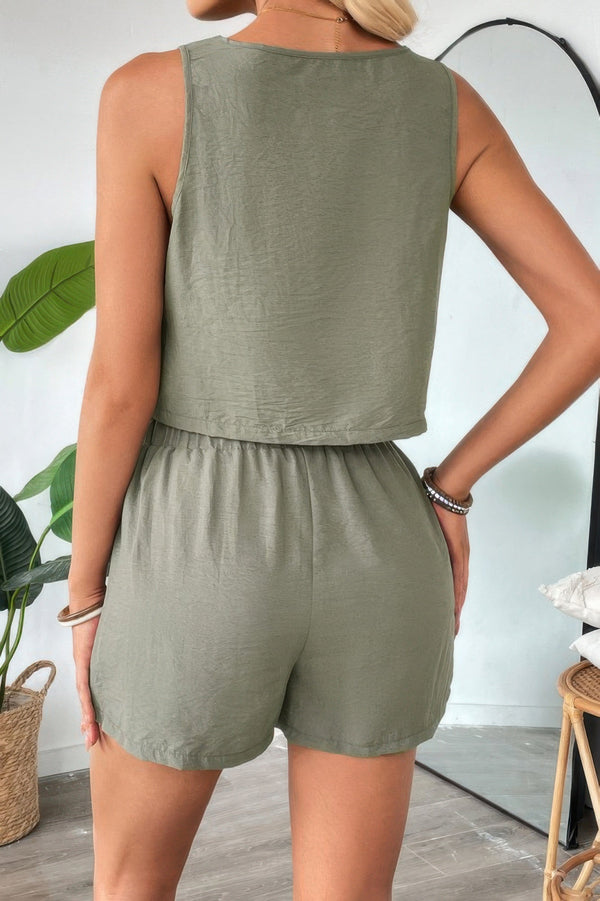 Two Pieces Solid Square Neck Elastic Waist Sets - | SmartBuyApparel