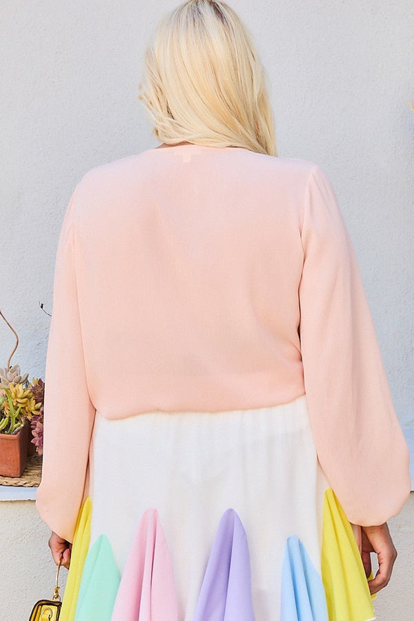 V - Neck Bubble Sleeve Solid Top - Women's top - SmartBuyApparel