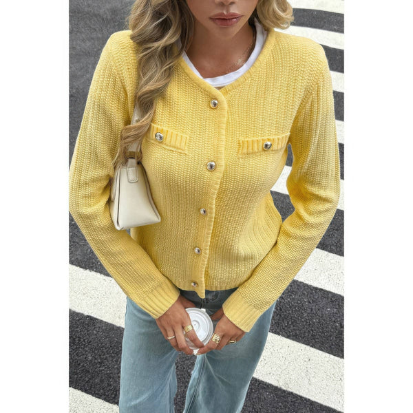 V - Neck Cropped Long Sleeve Texture Knit Sweater - Women's sweater - SmartBuyApparel