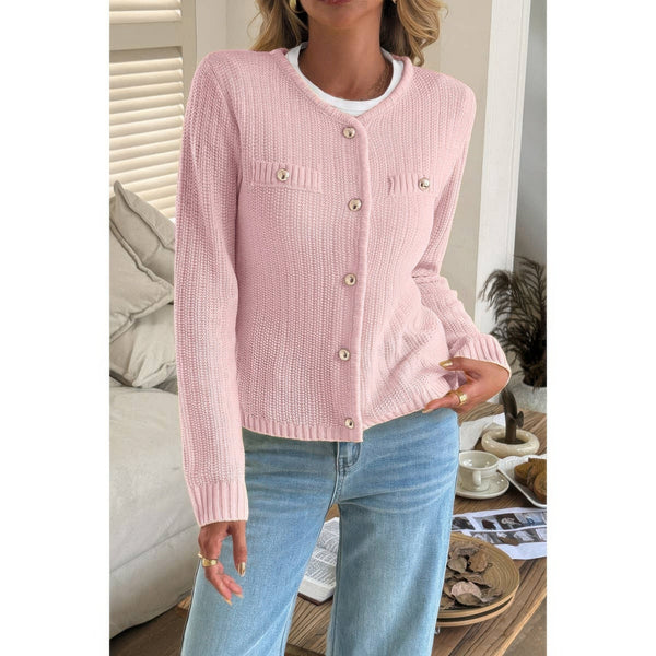 V - Neck Cropped Long Sleeve Texture Knit Sweater - Women's sweater - SmartBuyApparel