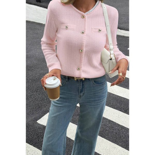 V - Neck Cropped Long Sleeve Texture Knit Sweater - Women's sweater - SmartBuyApparel