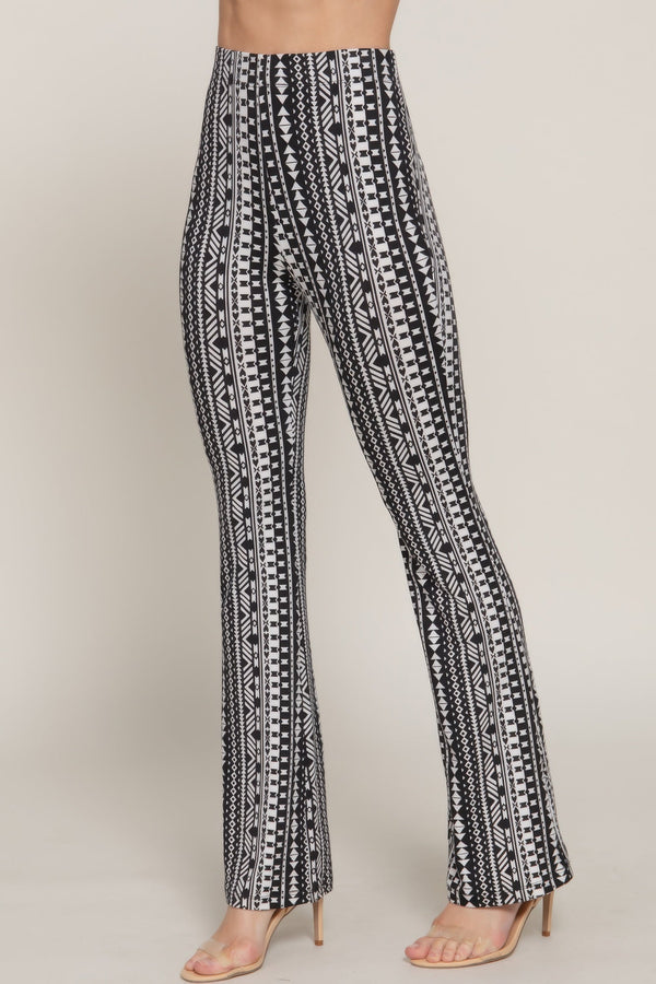 Waist Elastic Slim Flare Print Pants - | SmartBuyApparel