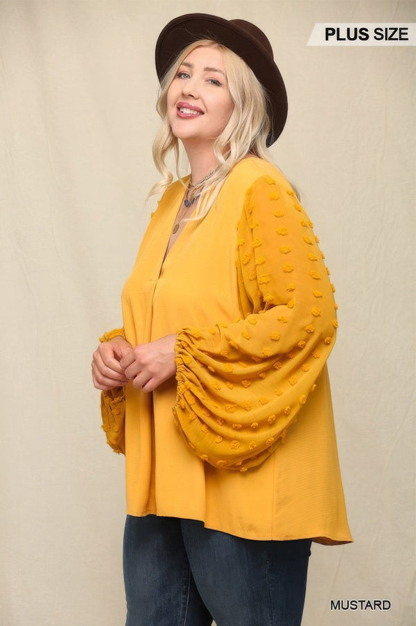 Woven And Textured Chiffon Top With Voluminous Sheer Sleeves - Women's top - SmartBuyApparel